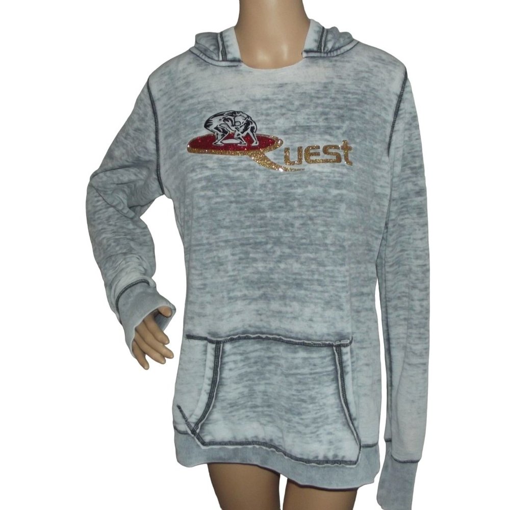 Quest Wrestling Women's Large ZEN by J. America gray pullover hoodie sweatshirt